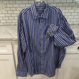 Robert Graham Shirt Mens 3XL Blue White Striped Classic Fit Long Sleeve Dress